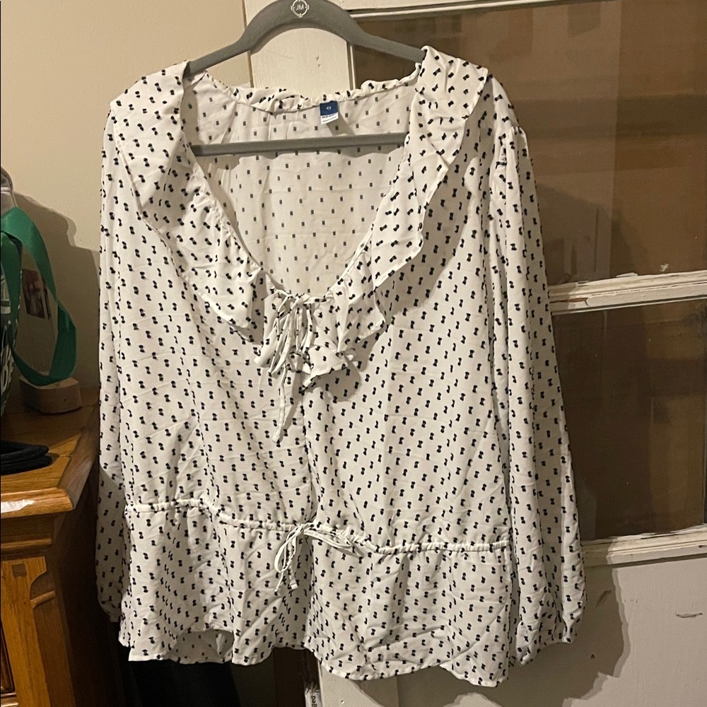 Old Navy Cream Blouse with Black Dots